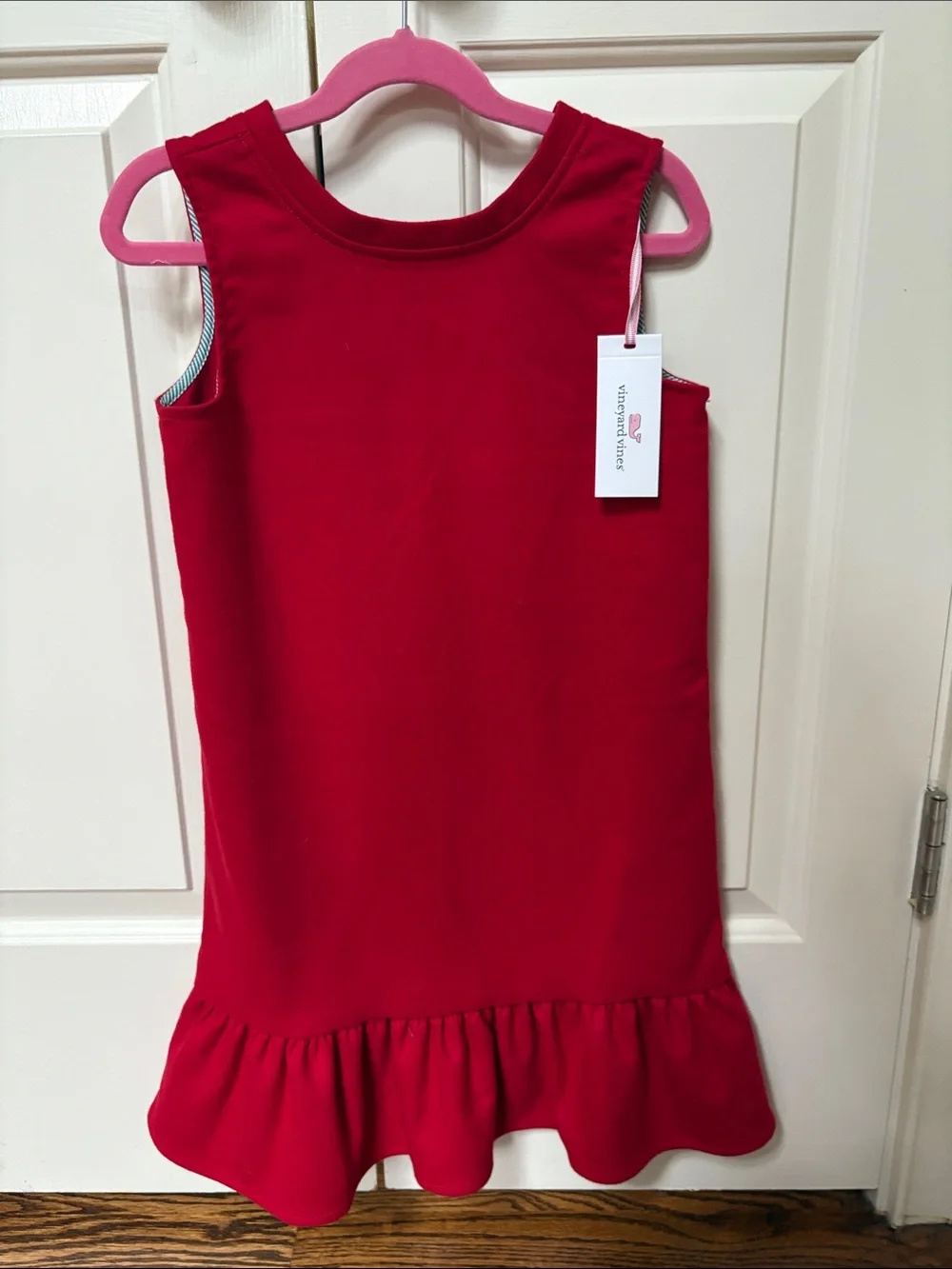 Vineyard Vines Bright Red Sleeveless V-Neck Dress with Ruffle Hem
